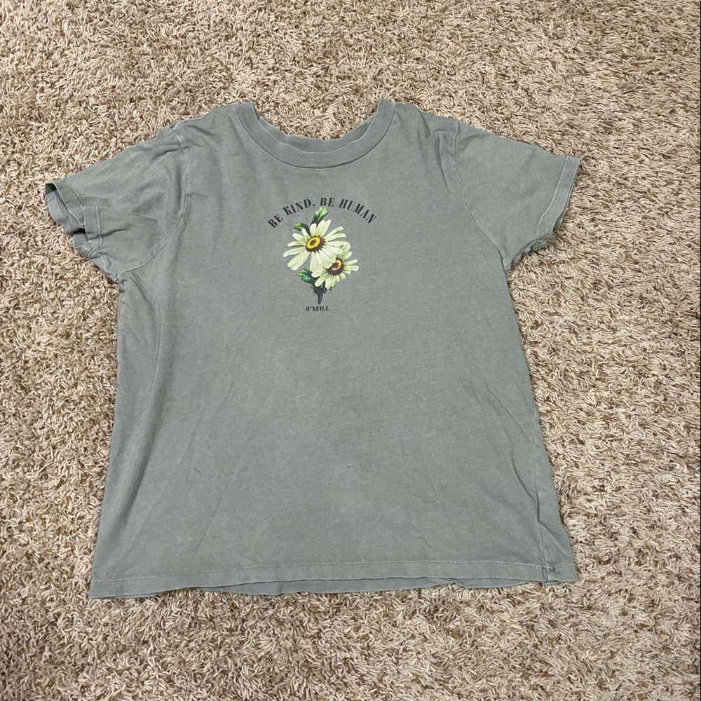 O’Neil “be a good human” green floral tee